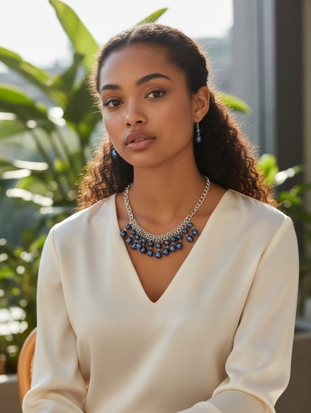 Blue Pearls Silver Tone Links Statement Necklace Set ~ NWOT